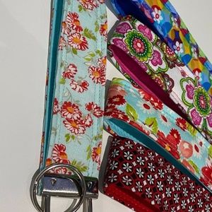 Choose 1 NEW Handmade Fabric Keychain Key Fob Ring Wristlet Floral Blue Pink Red